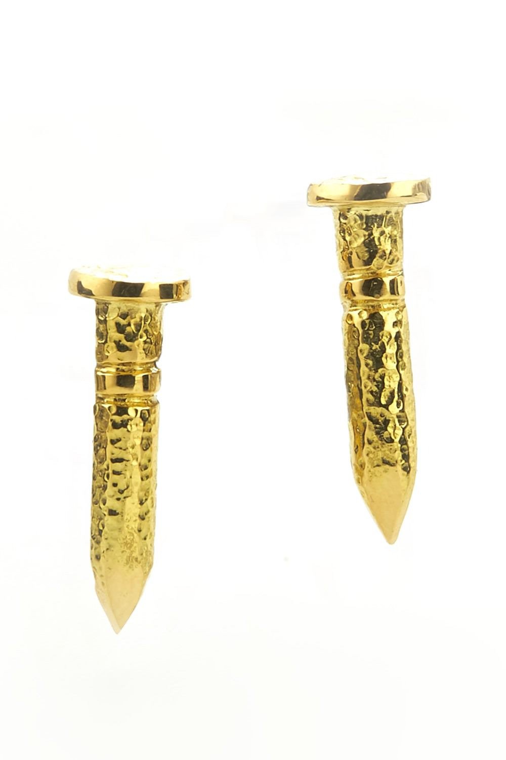DAVID WEBB-Hammered Gold Nail Earrings-YELLOW GOLD