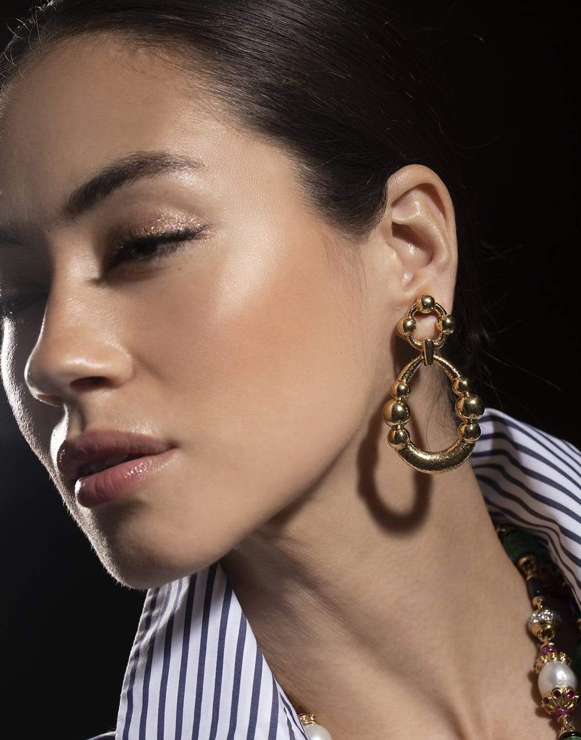 DAVID WEBB-Hammered & Polished Gold Drop Earrings-YELLOW GOLD