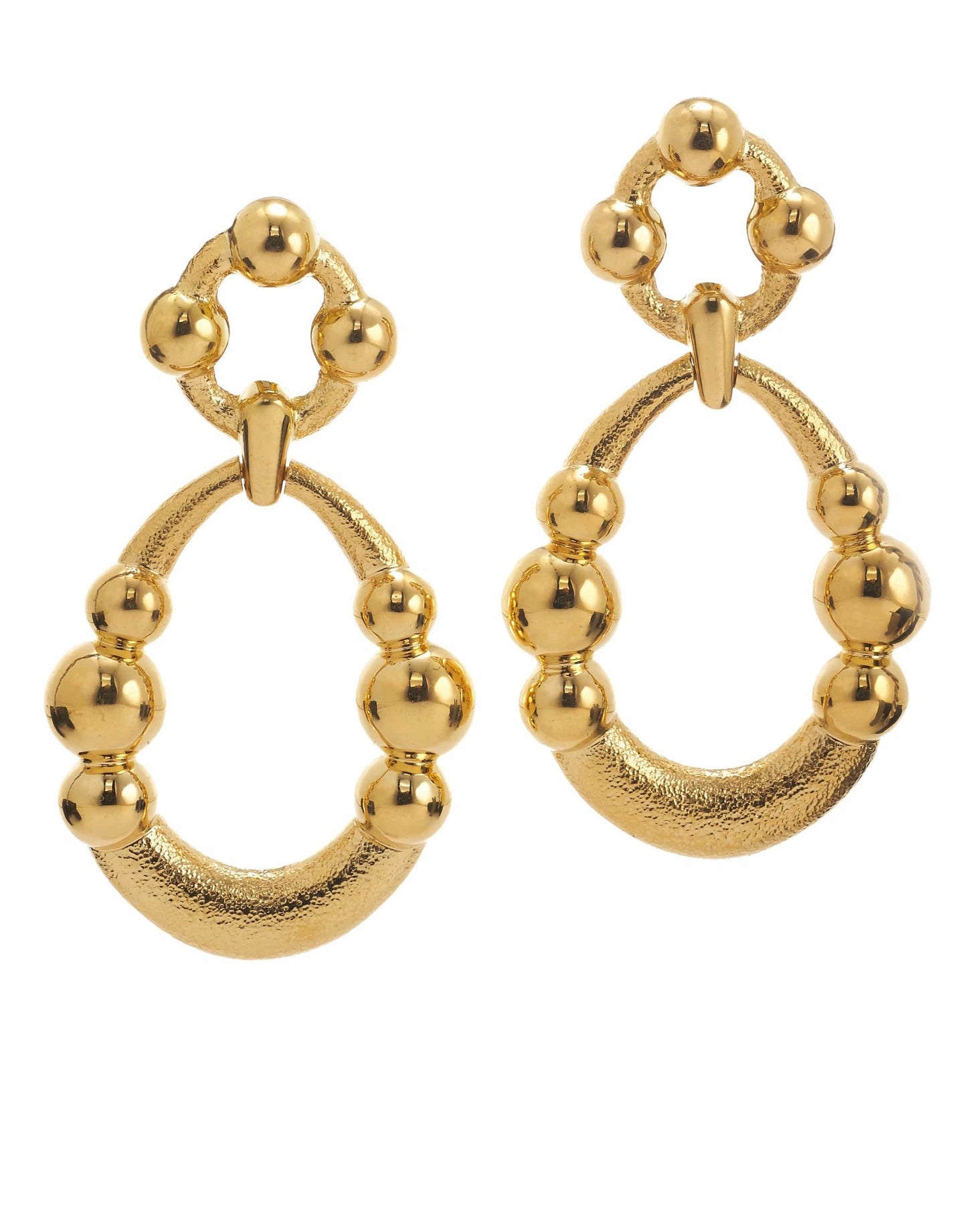 DAVID WEBB-Hammered & Polished Gold Drop Earrings-YELLOW GOLD
