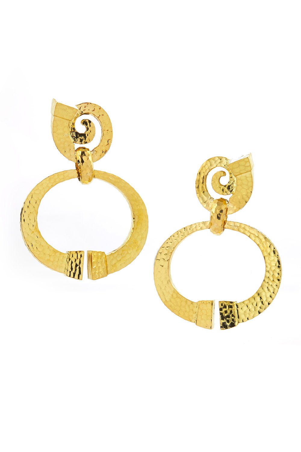 DAVID WEBB-Hammered Square Nail Doorknocker Earrings-YELLOW GOLD
