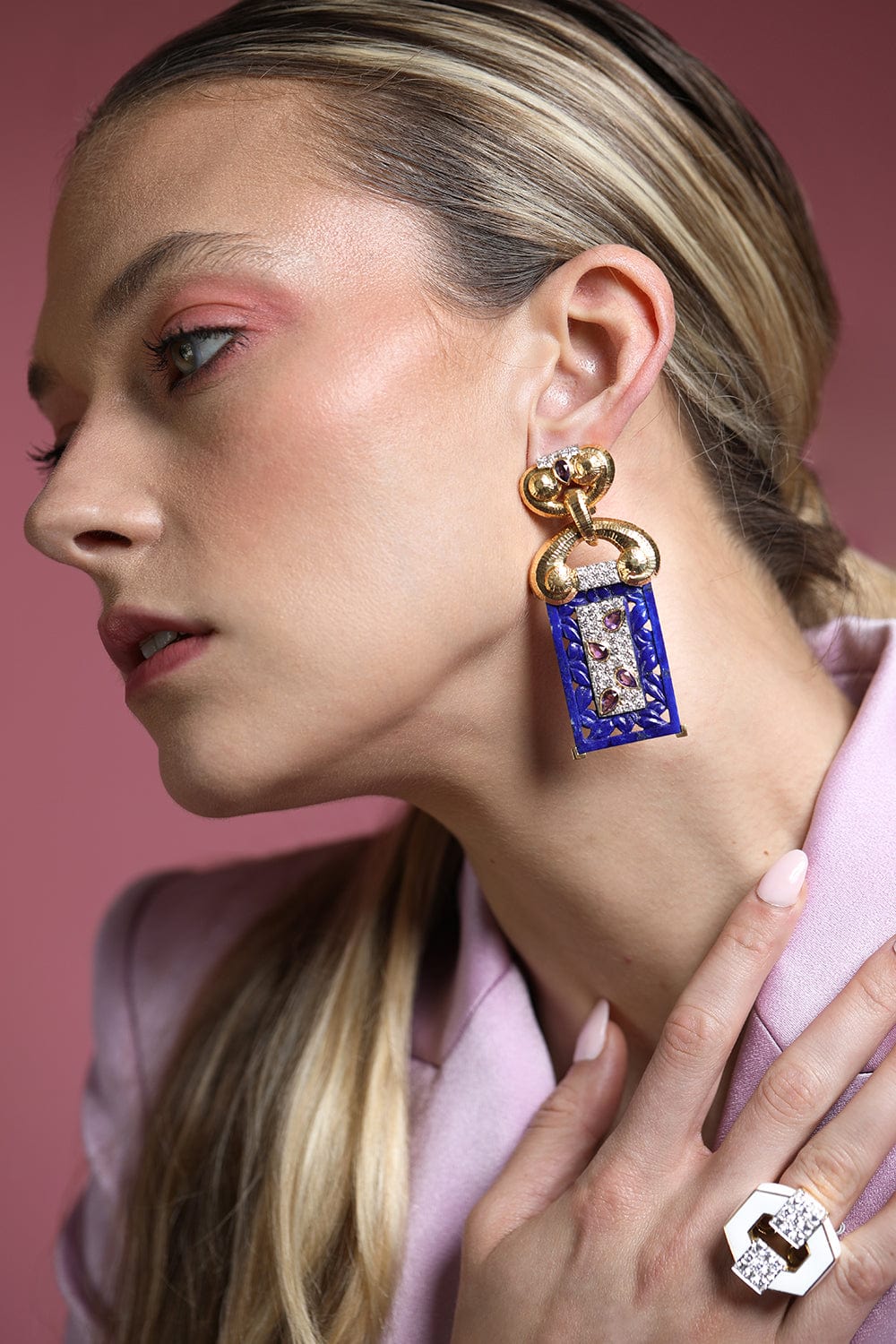 DAVID WEBB-Lapis Screen Earrings-YELLOW GOLD
