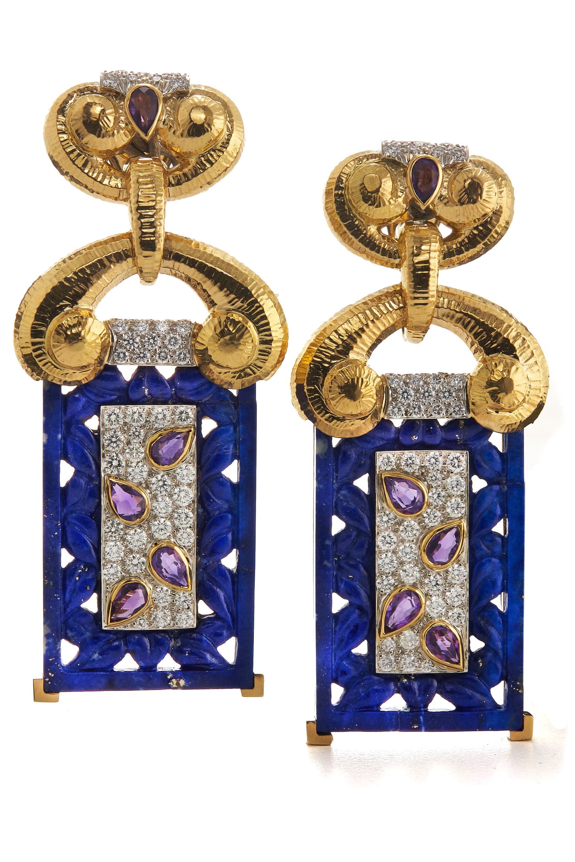 DAVID WEBB-Lapis Screen Earrings-YELLOW GOLD