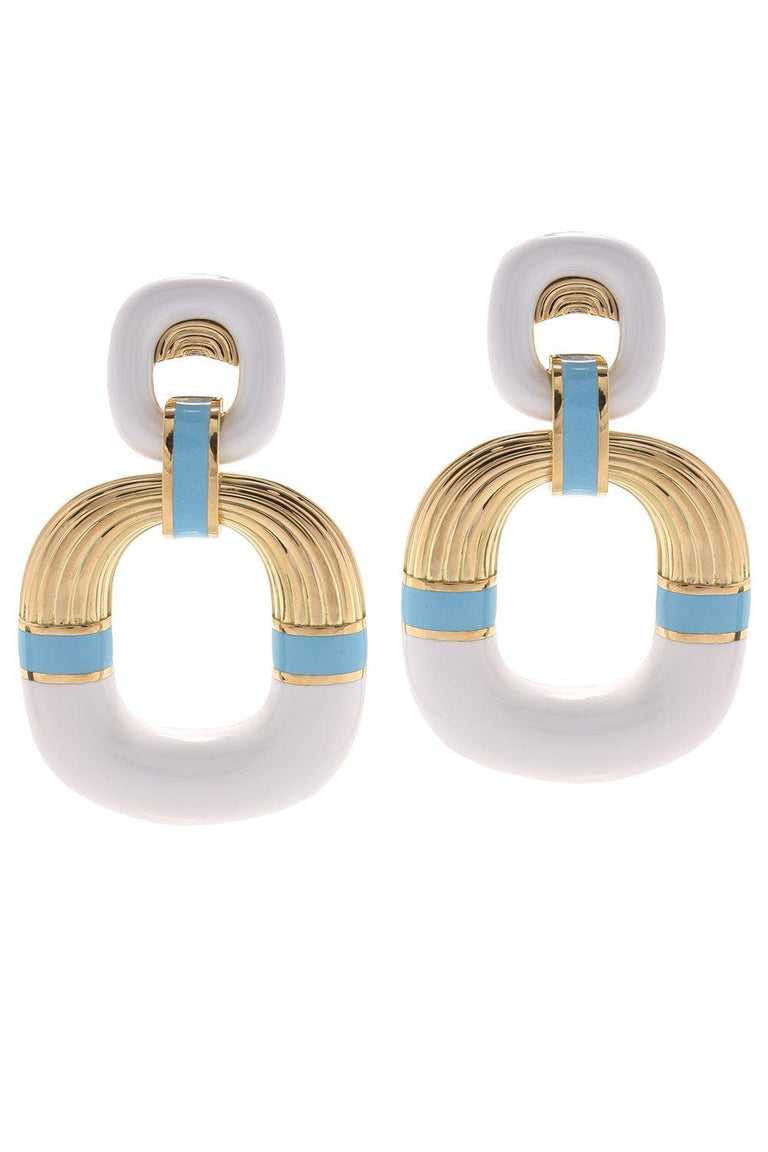 Light Blue White Radiator Hoop Earrings