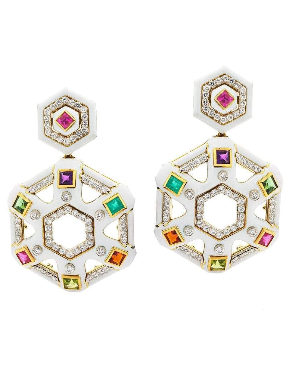 DAVID WEBB-Multi Gem Snowflake Earrings-YELLOW GOLD