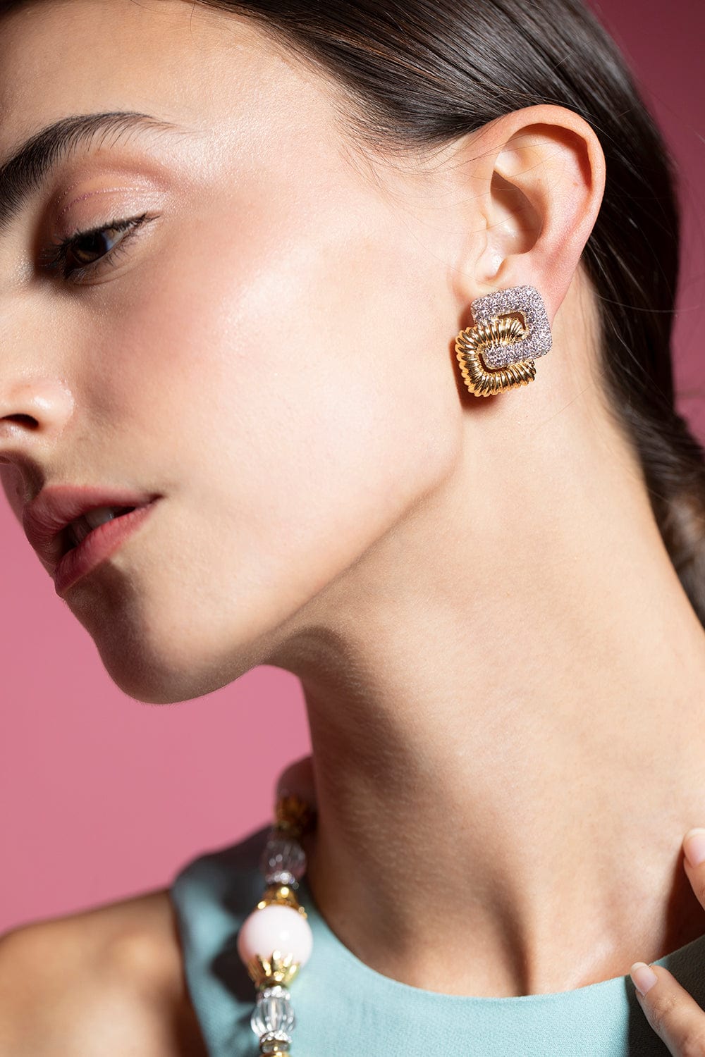 DAVID WEBB-Pave Diamond Fluted Earrings-YELLOW GOLD