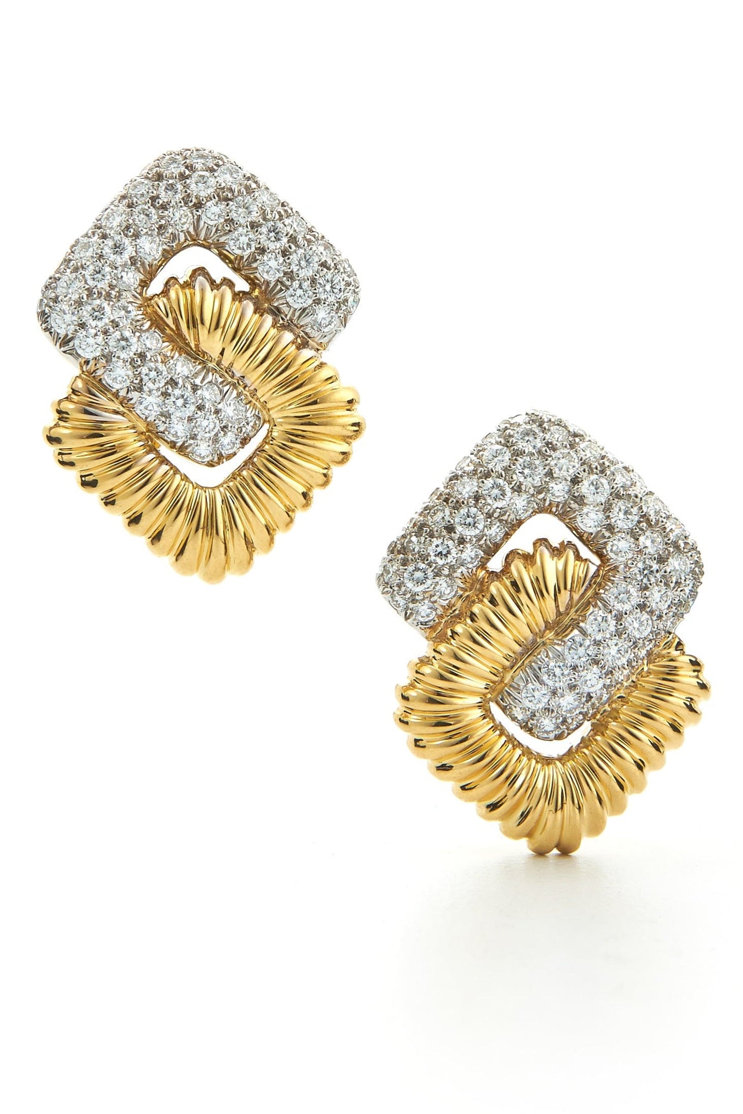 DAVID WEBB-Pave Diamond Fluted Earrings-YELLOW GOLD