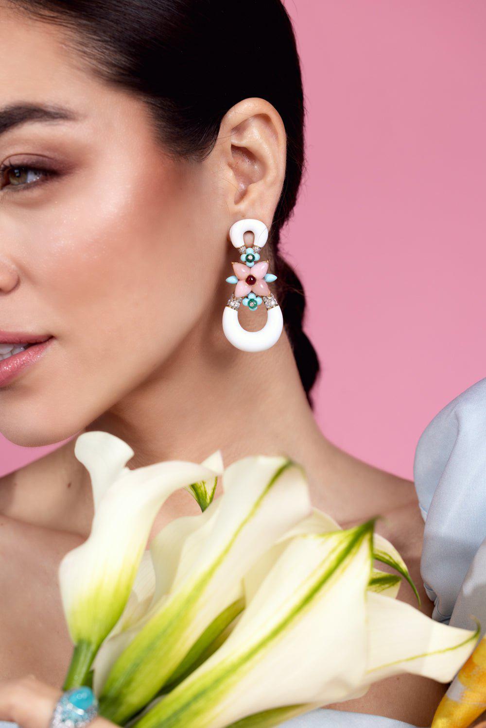 DAVID WEBB-Pink Opal Asheville Earrings-YELLOW GOLD