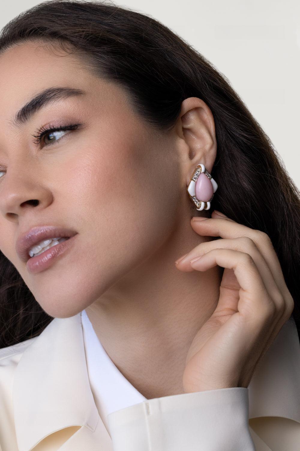 Pink Opal Kite Earrings-YELLOW GOLD-JEWELRYFINE JEWELEARRING-DAVID WEBB