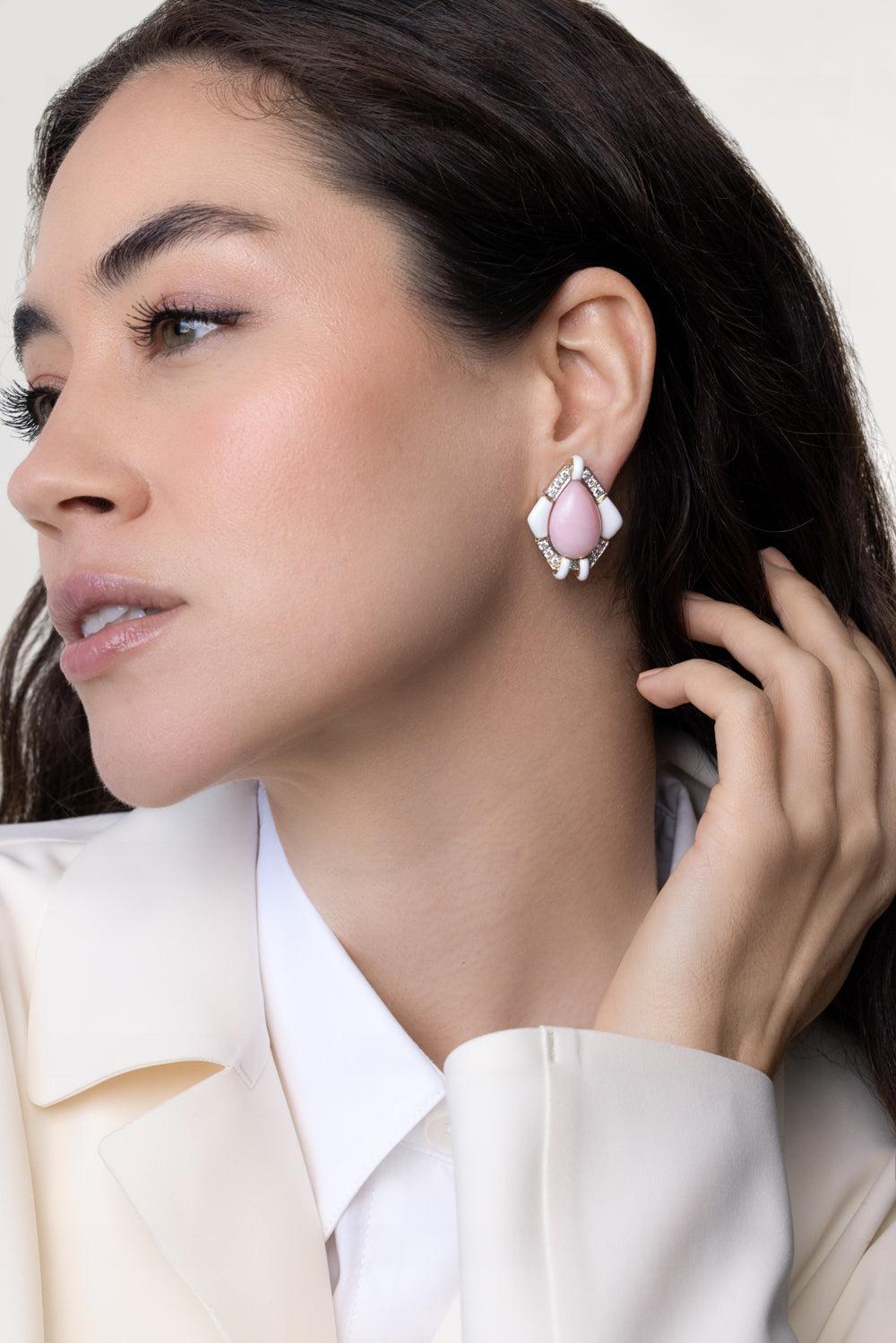 Pink Opal Kite Earrings-YELLOW GOLD-JEWELRYFINE JEWELEARRING-DAVID WEBB