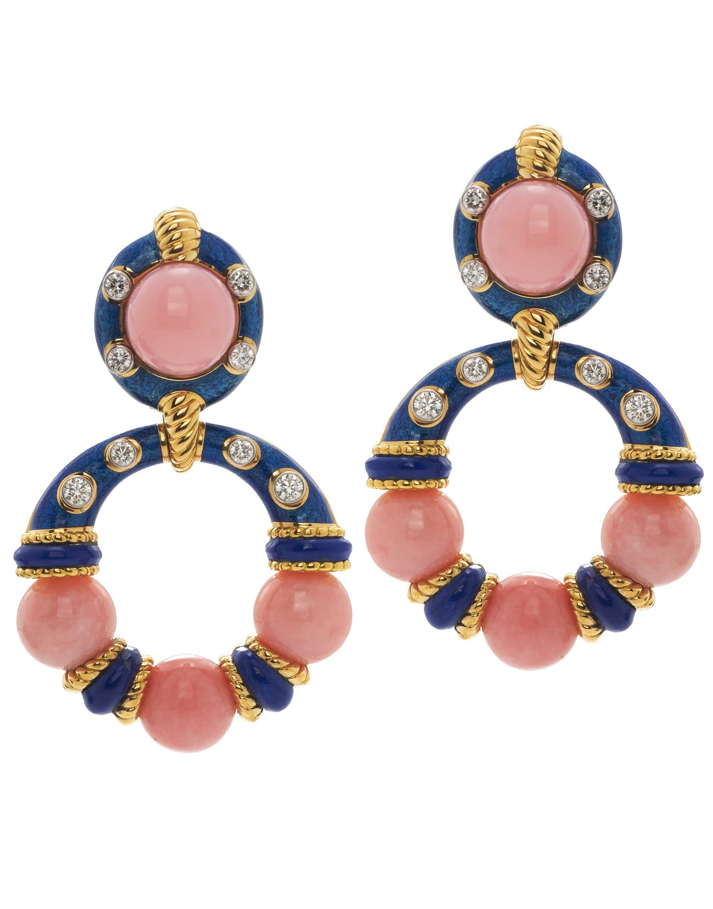 DAVID WEBB-Pink Opal Manhattan Minimalism Earrings-YELLOW GOLD