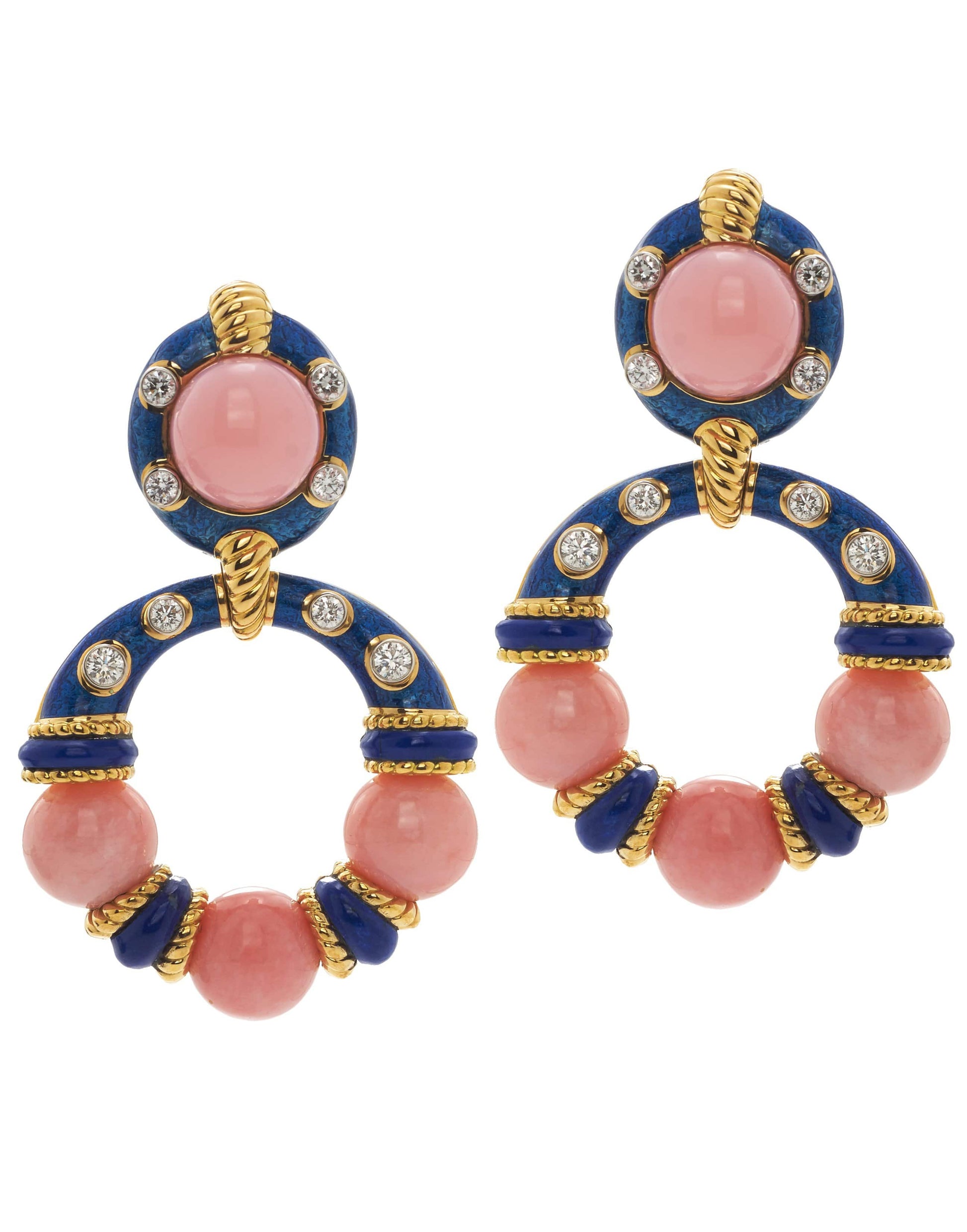 DAVID WEBB-Pink Opal Manhattan Minimalism Earrings-YELLOW GOLD