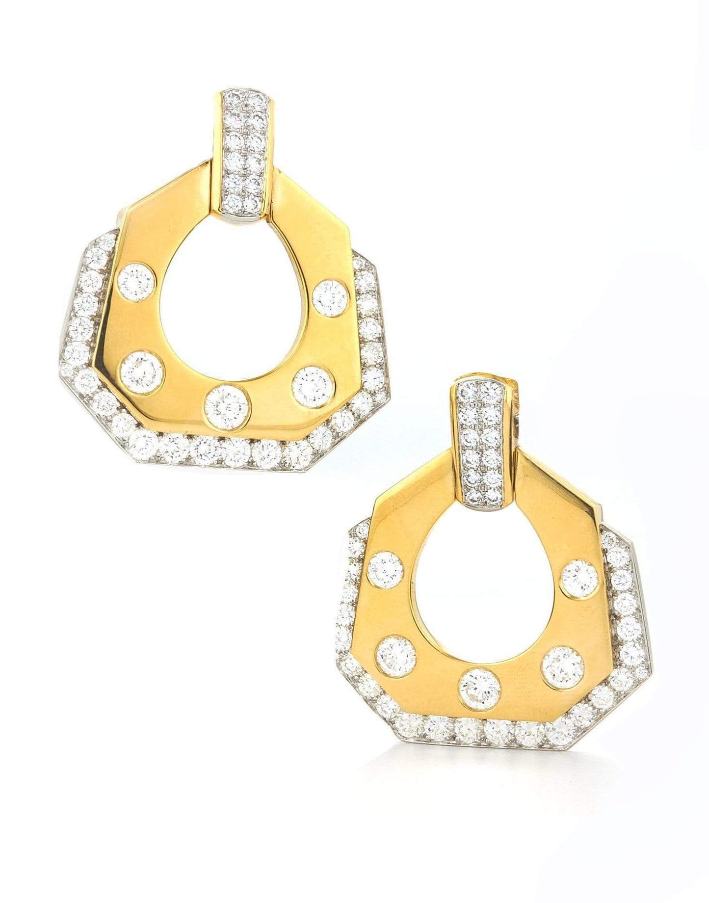 DAVID WEBB-Polished Gold and Diamond Drop Earrings-YELLOW GOLD