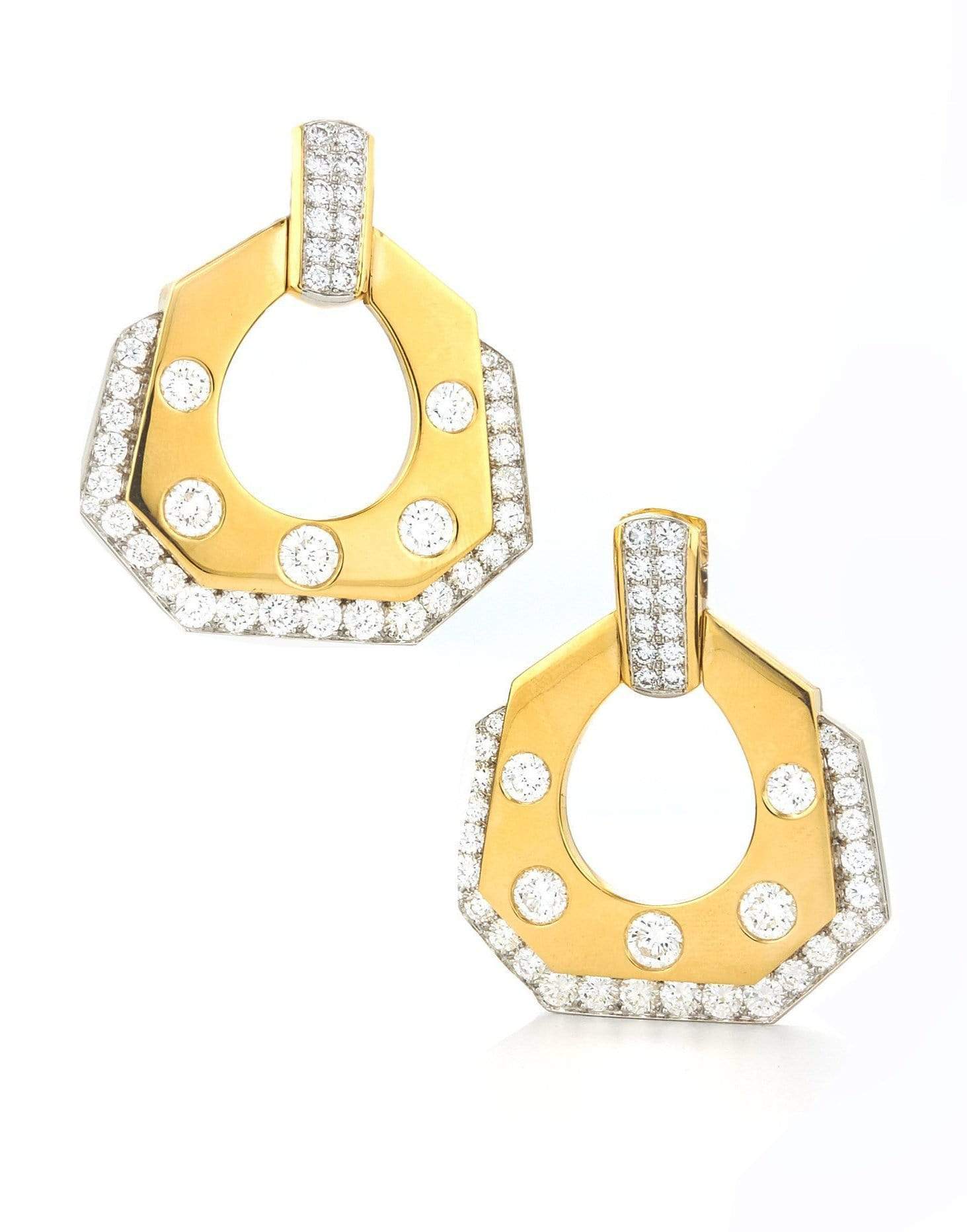 DAVID WEBB-Polished Gold and Diamond Drop Earrings-YELLOW GOLD