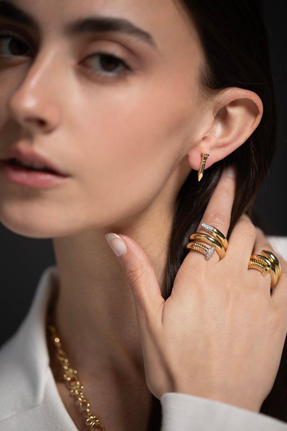 DAVID WEBB-Polished Gold Nail Stud Earrings-YELLOW GOLD