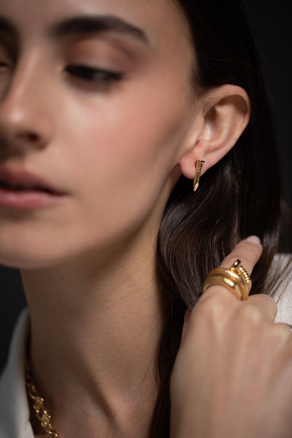 DAVID WEBB-Polished Gold Nail Stud Earrings-YELLOW GOLD