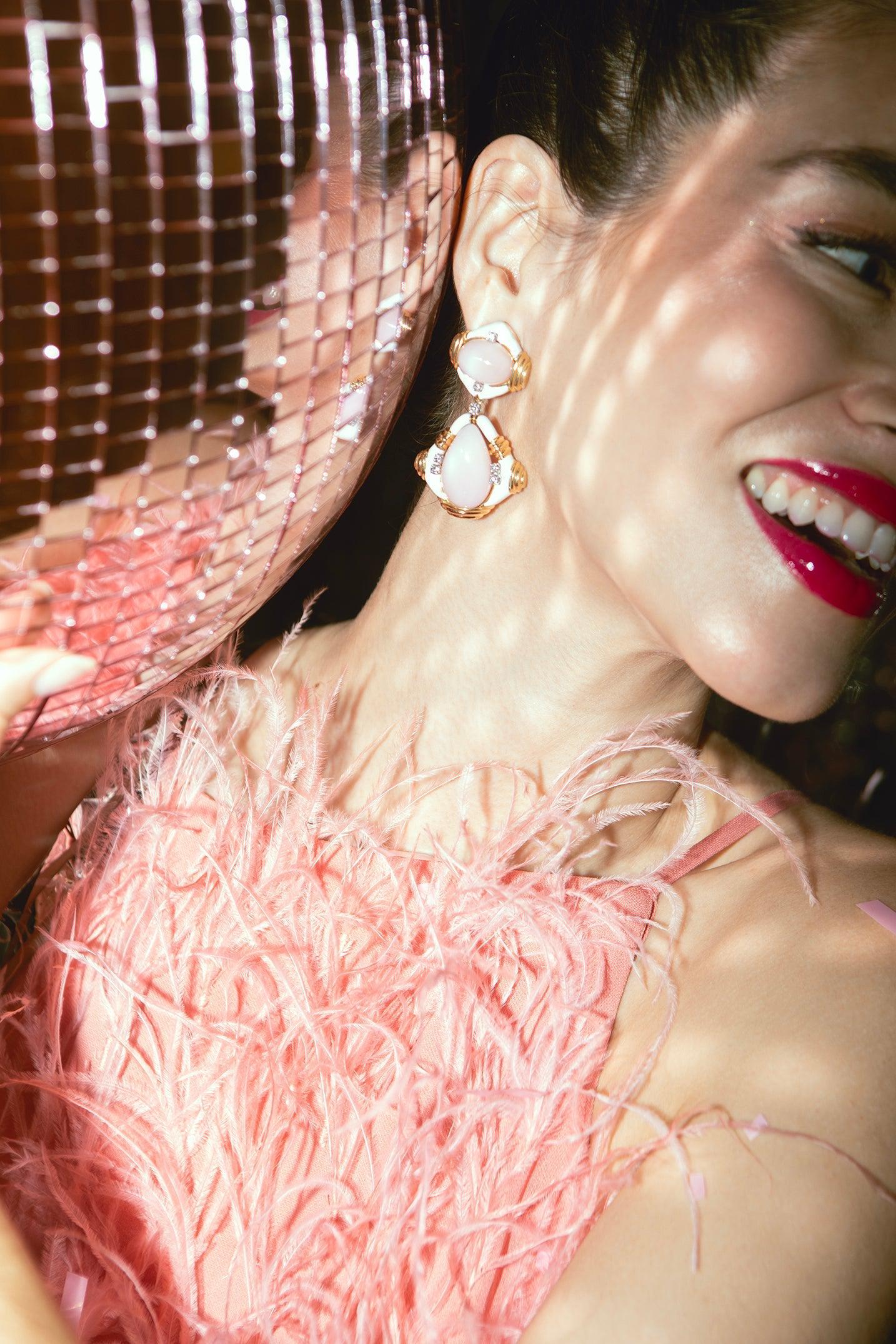 DAVID WEBB-Radio Earrings - Pink Opal-YELLOW GOLD