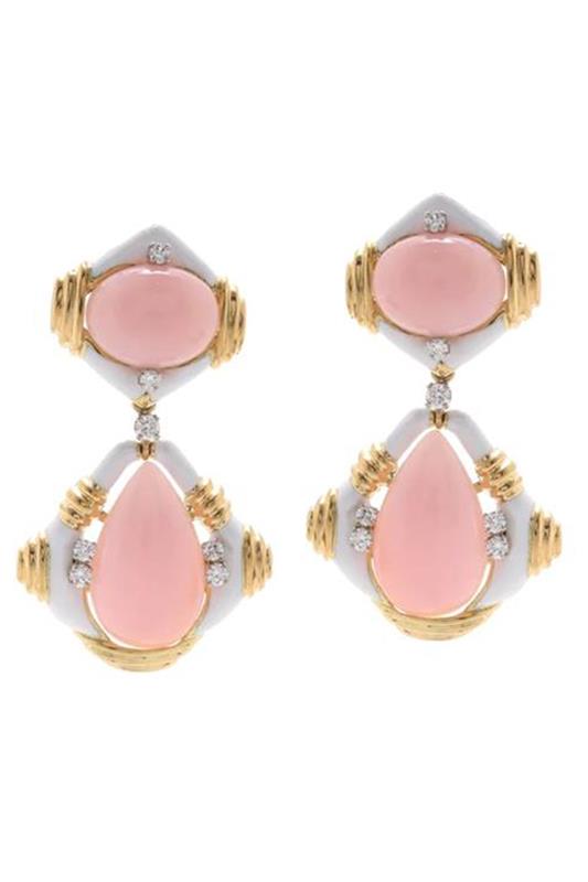 DAVID WEBB-Radio Earrings - Pink Opal-YELLOW GOLD