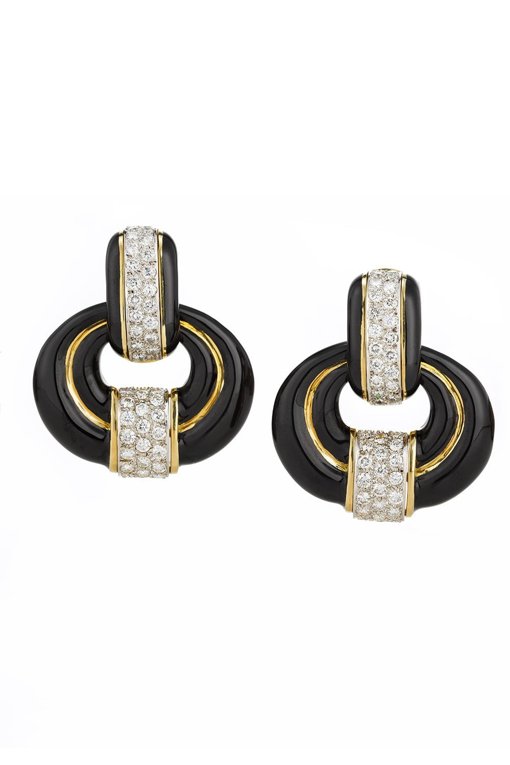DAVID WEBB-Rock Center Black Enamel Doorknocker Earrings-YELLOW GOLD