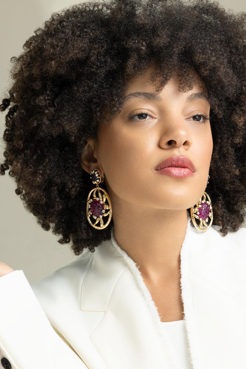 Rubellite Amethyst Earrings-YELLOW GOLD-JEWELRYFINE JEWELEARRING-DAVID WEBB