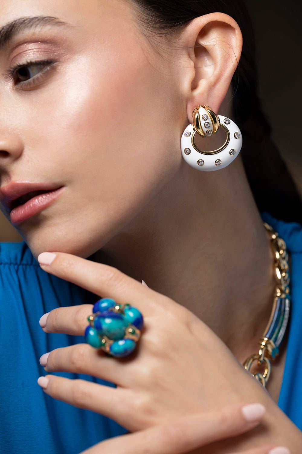 DAVID WEBB-Stud Doorknocker Earrings-YELLOW GOLD