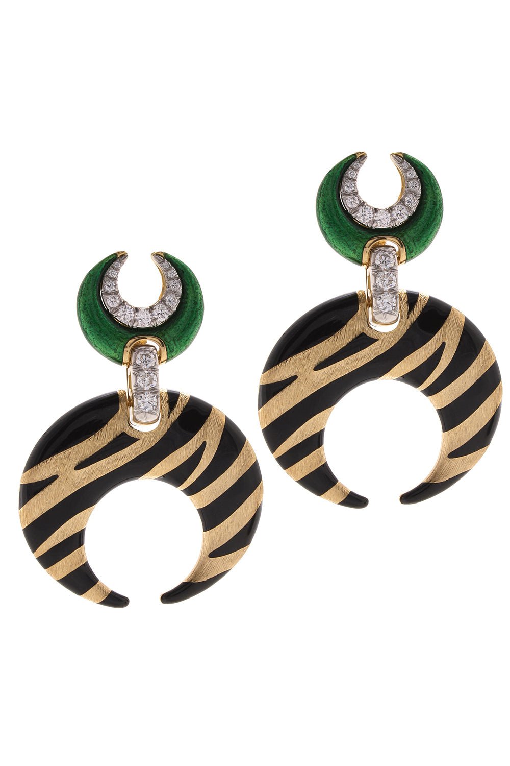 DAVID WEBB-Tiger Stripe Crescent Earrings-YELLOW GOLD