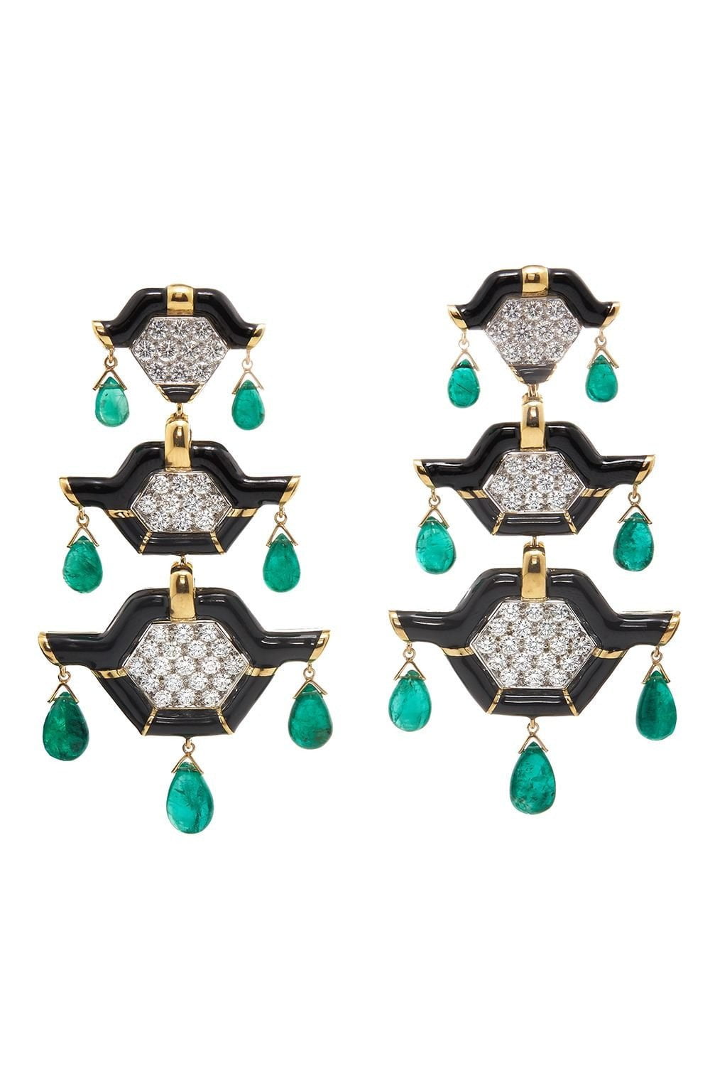 DAVID WEBB-Triple Pagoda Earrings-YELLOW GOLD