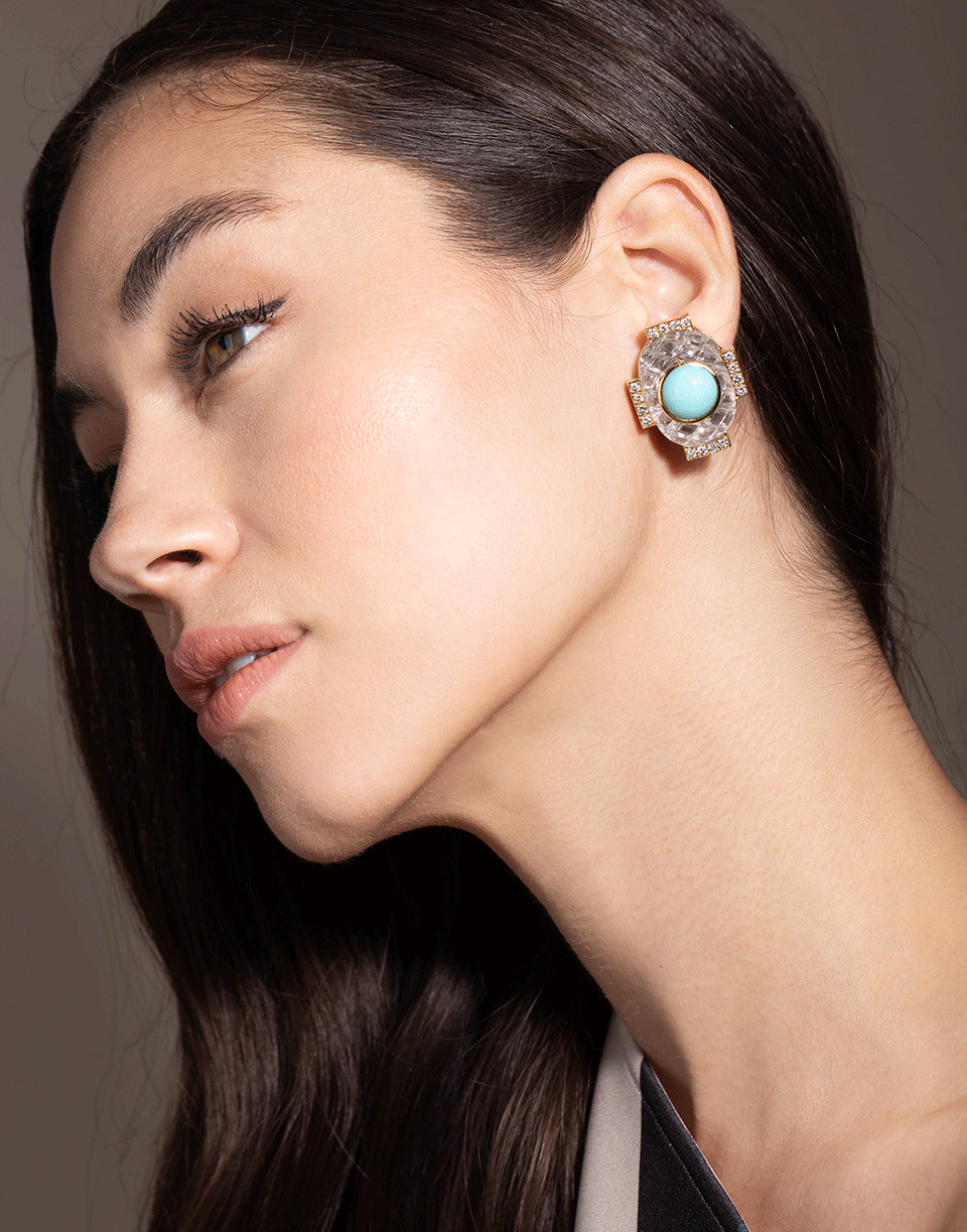 DAVID WEBB-Turquoise and Rock Crystal Earrings-YELLOW GOLD