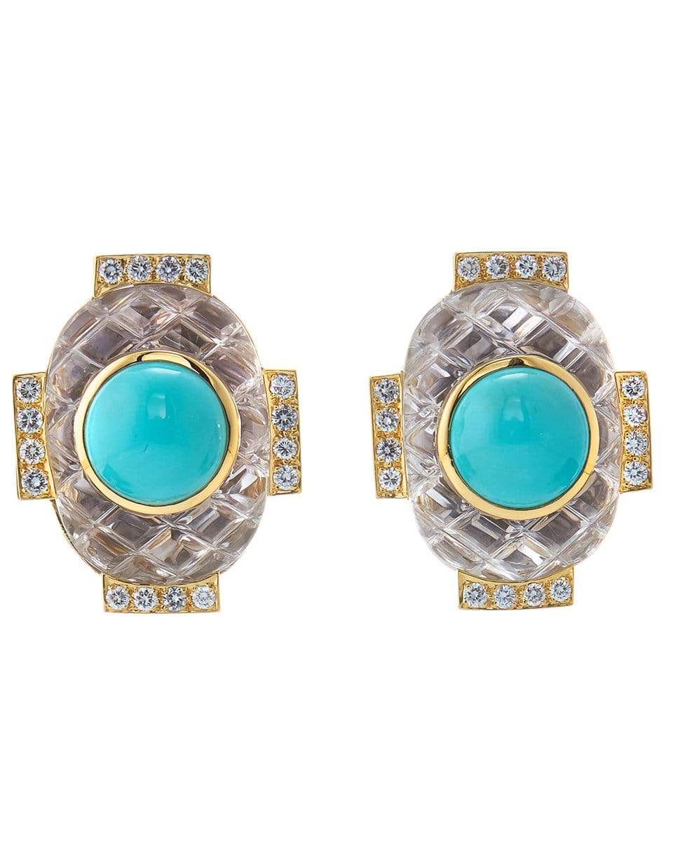 DAVID WEBB-Turquoise and Rock Crystal Earrings-YELLOW GOLD