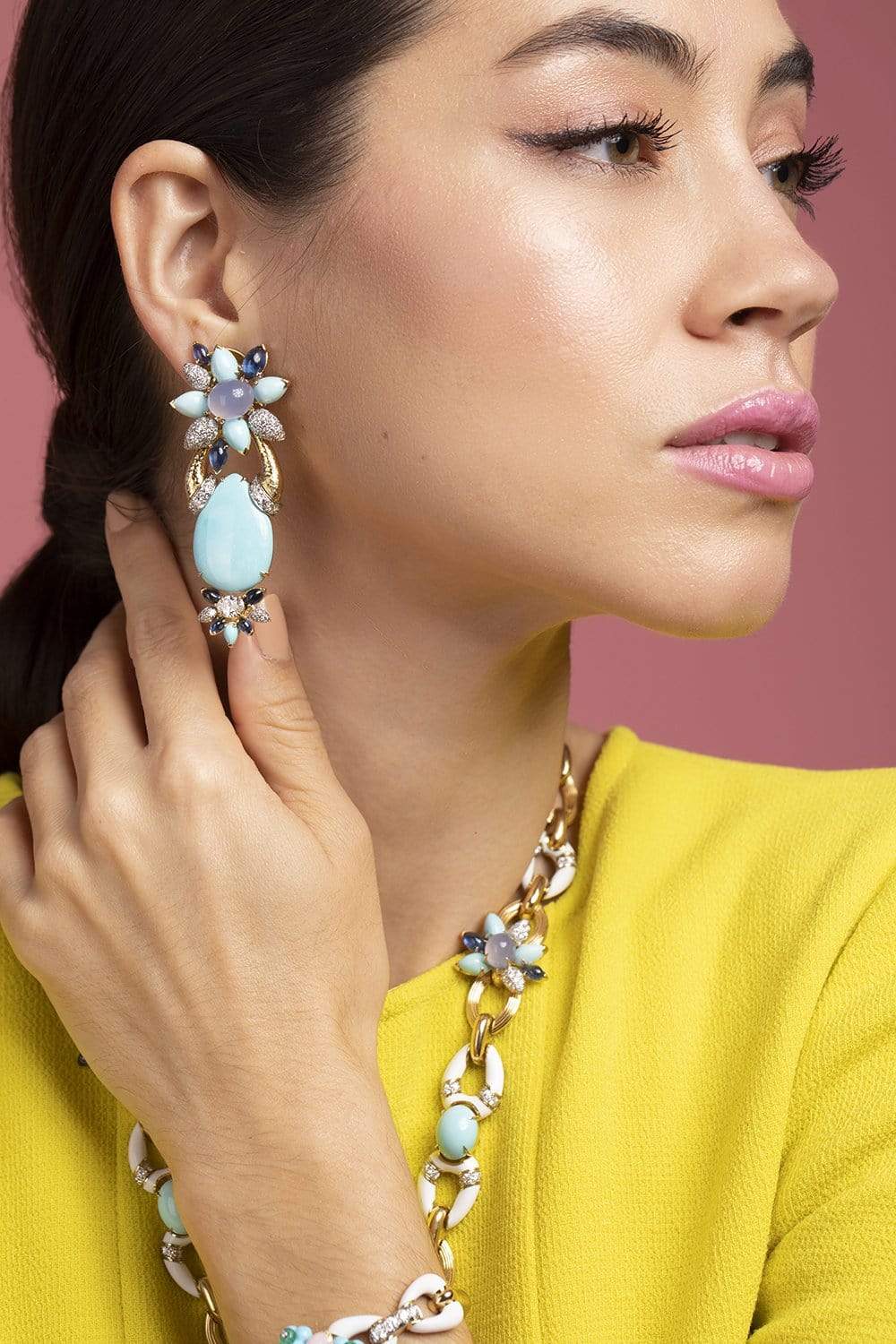 DAVID WEBB-Turquoise Asheville Earrings-YELLOW GOLD