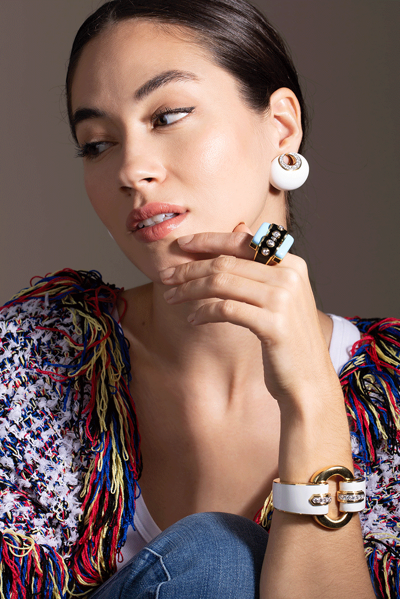 DAVID WEBB-White Enamel Diamond Earrings-YELLOW GOLD