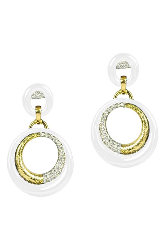 DAVID WEBB-White Luna Door Knocker Earrings-YELLOW GOLD
