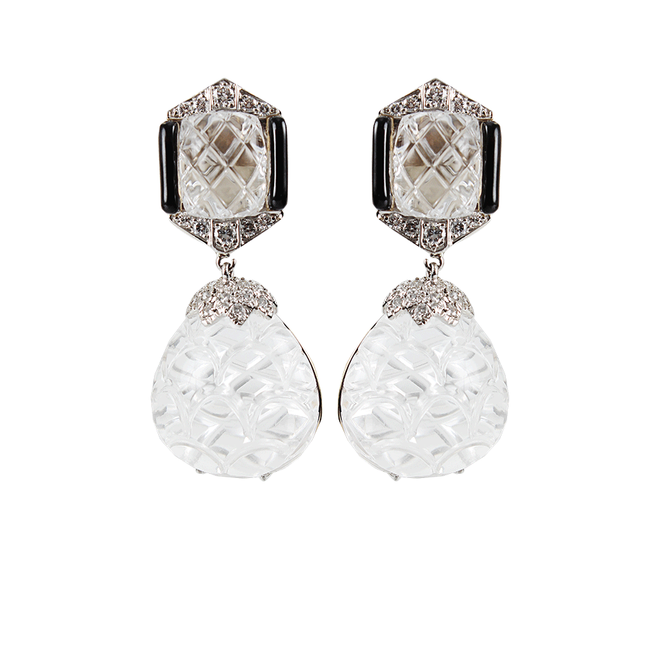 DAVID WEBB-Carved Rock Crystal Earrings-YLW GOLD
