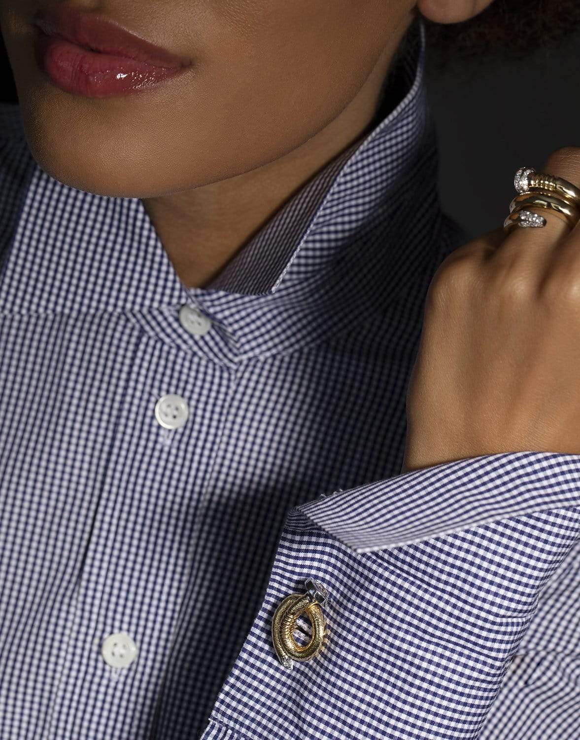 DAVID WEBB-Diamond Curved Nail Cuff Links-YELLOW GOLD