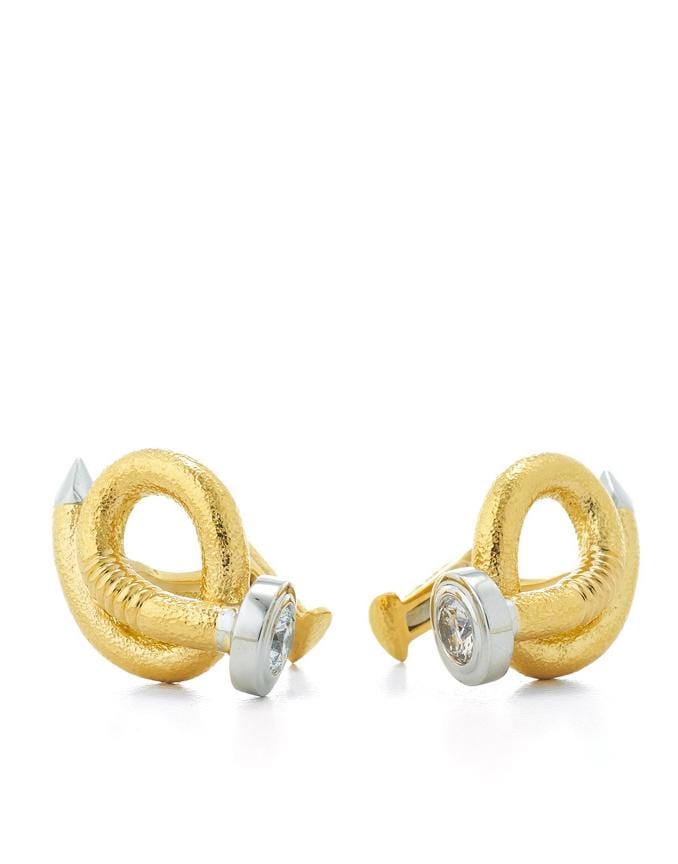 DAVID WEBB-Diamond Curved Nail Cuff Links-YELLOW GOLD