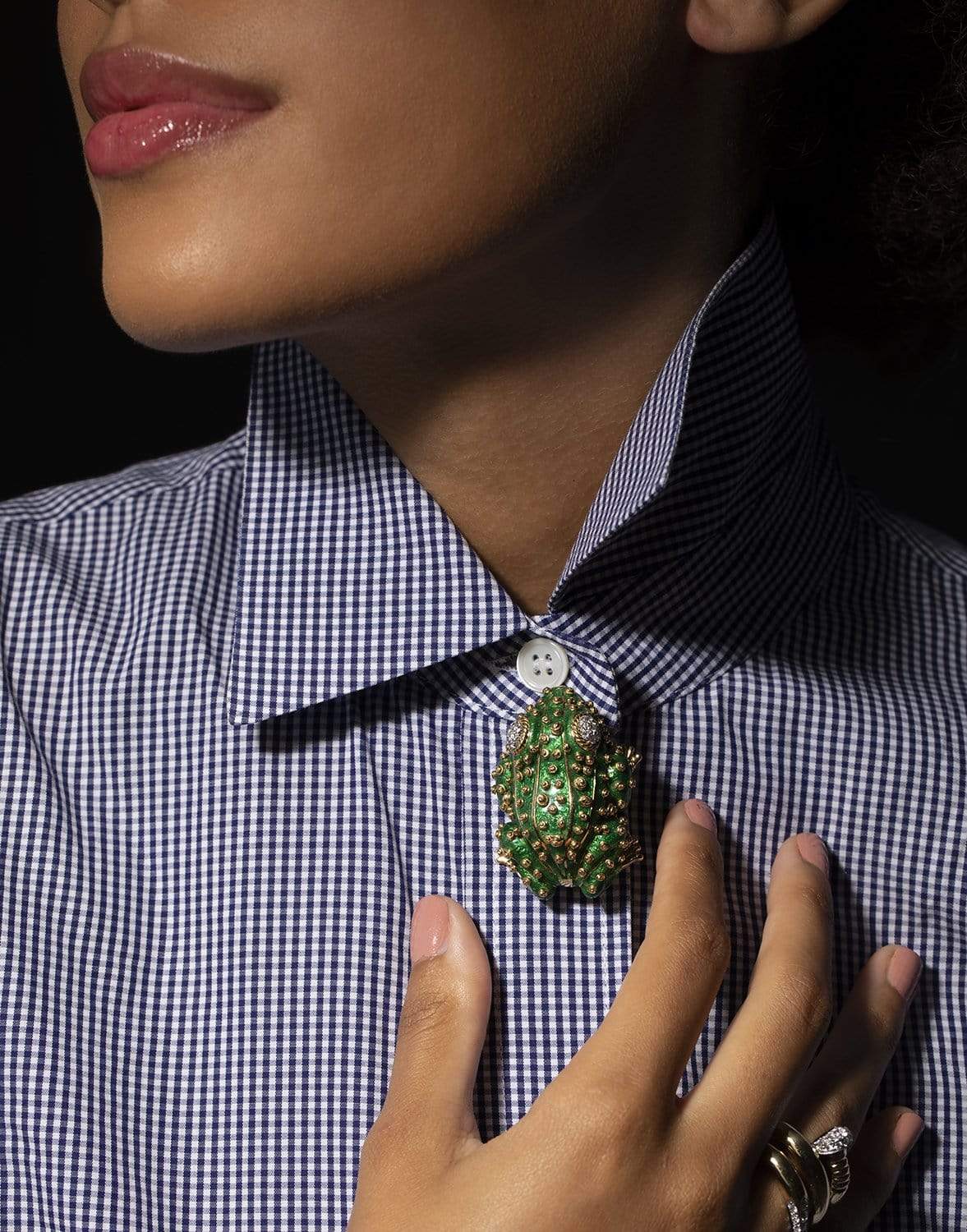 DAVID WEBB-Green Enamel and Diamond Frog Brooch-YELLOW GOLD