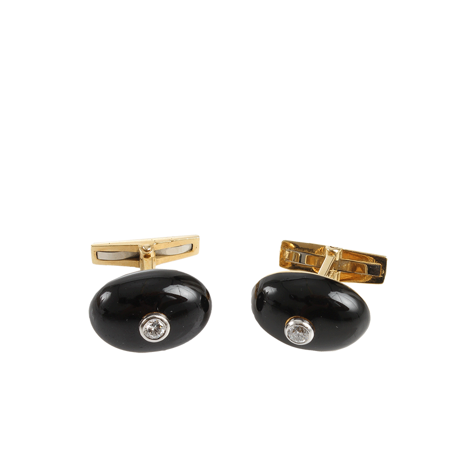 DAVID WEBB-Diamond and Black Enamel Cufflinks-YLW GOLD