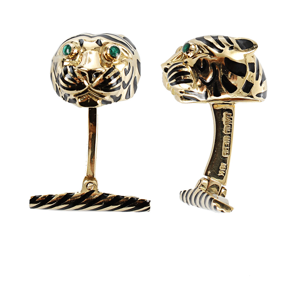 DAVID WEBB-Tiger Cufflinks with Black and Green Enamel-YLW GOLD