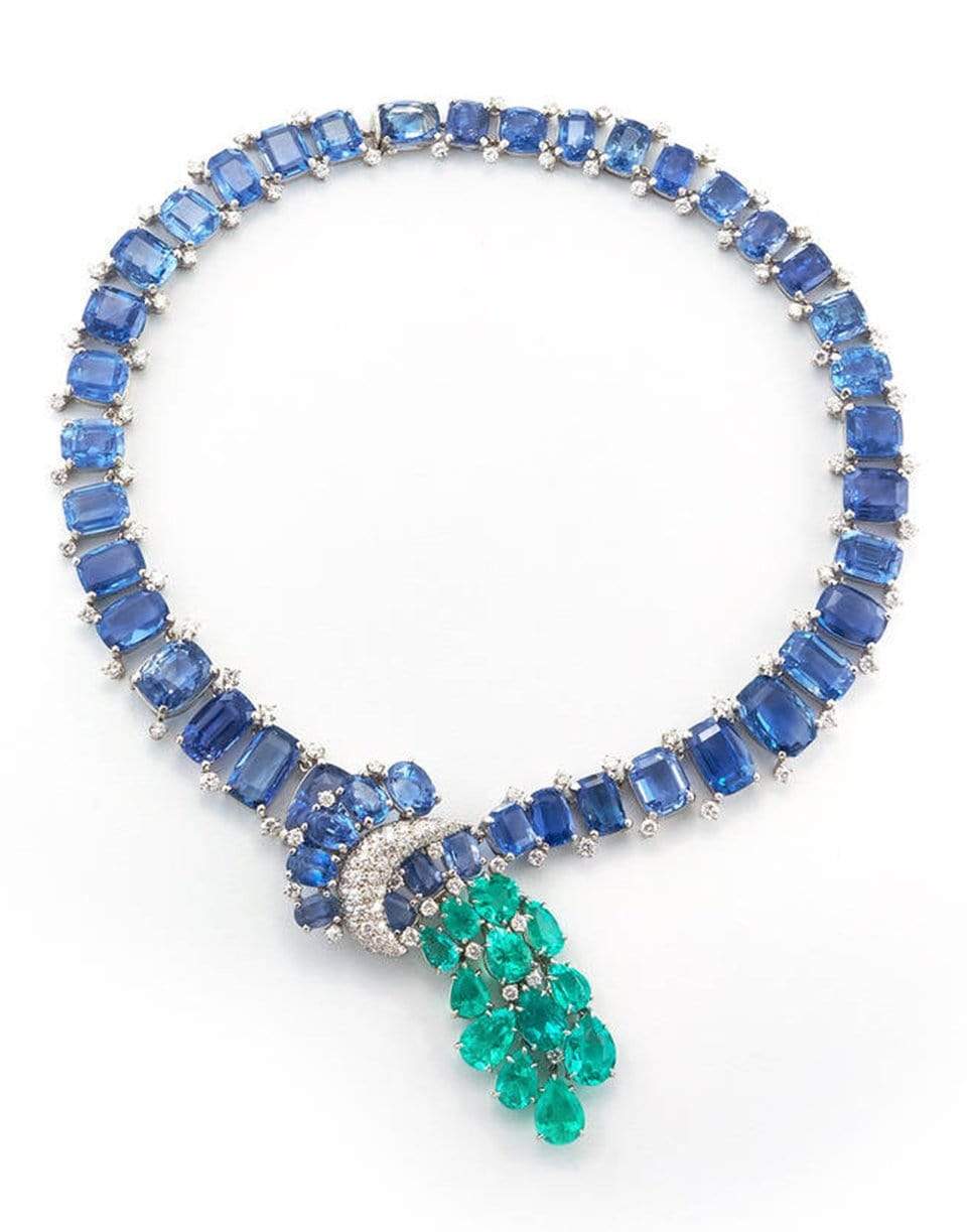 DAVID WEBB-Sapphire and Emerald Cascade Necklace-PLATINUM