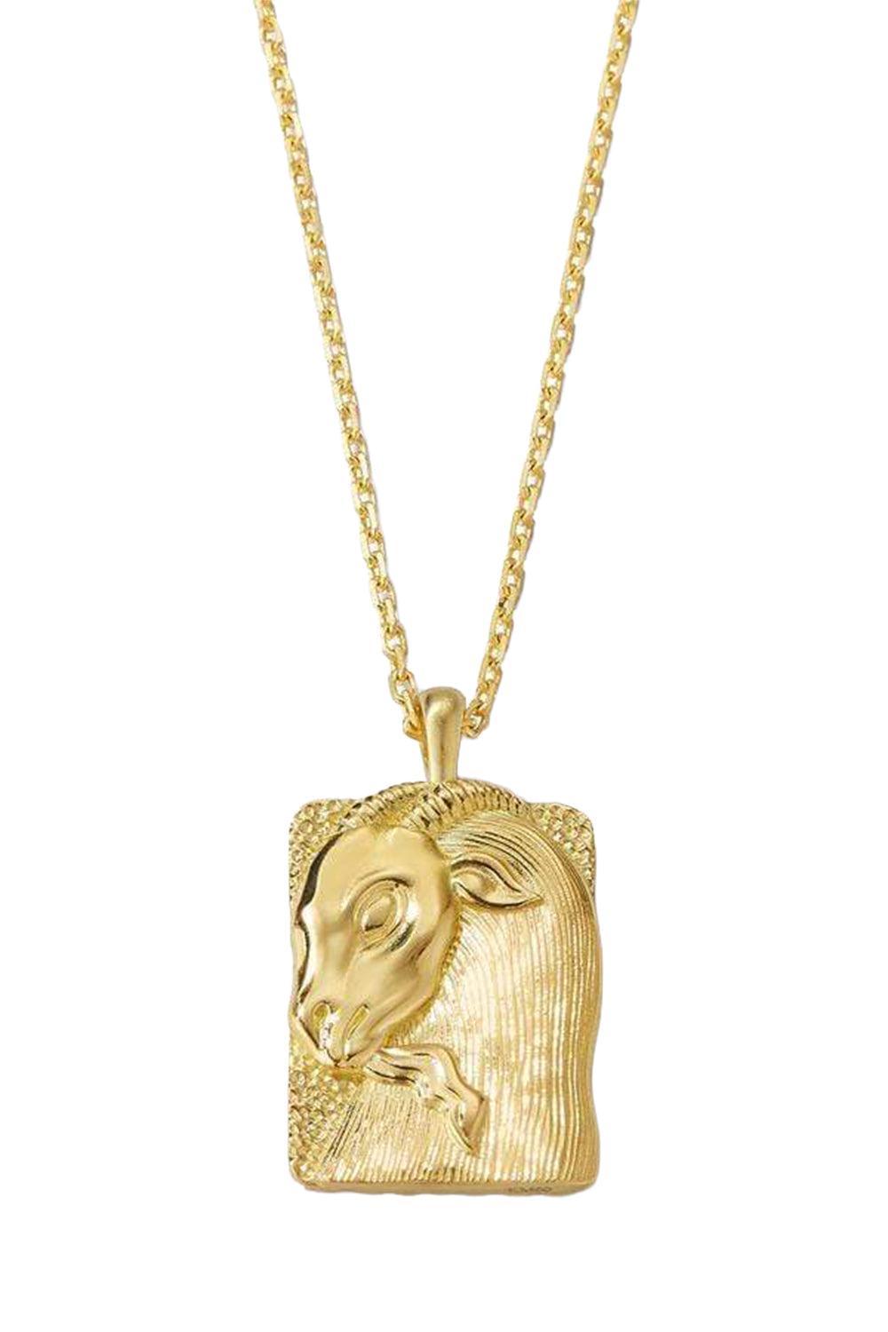 Diamond Capricorn Zodiac Pendant Necklace-YELLOW GOLD-19-JEWELRYFINE JEWELNECKLACE O-DAVID WEBB