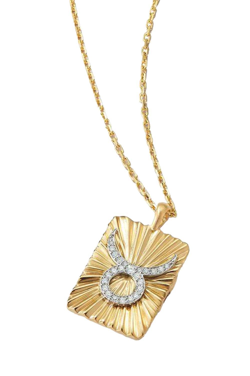 Diamond Taurus Zodiac Pendant Necklace-YELLOW GOLD-19-JEWELRYFINE JEWELNECKLACE O-DAVID WEBB
