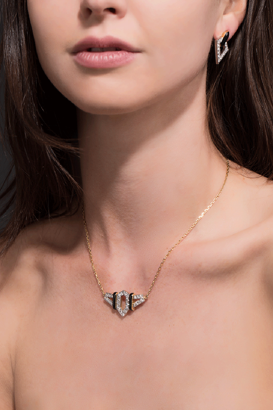 DAVID WEBB-Black Enamel And Diamond Flight Necklace-YELLOW GOLD