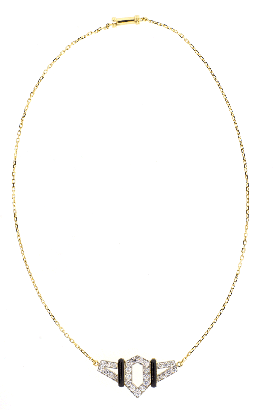 DAVID WEBB-Black Enamel And Diamond Flight Necklace-YELLOW GOLD