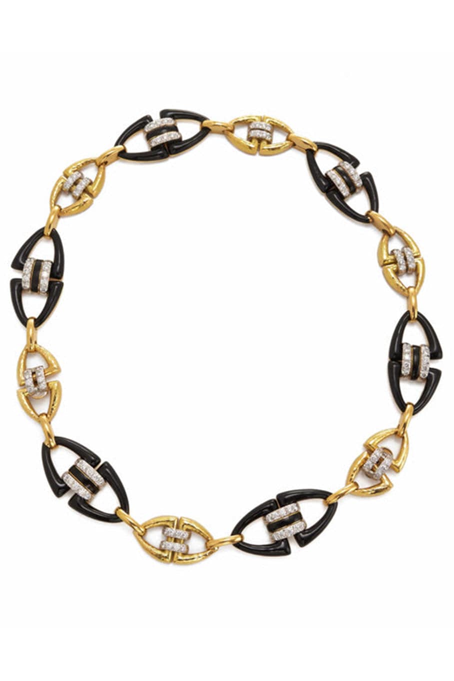DAVID WEBB-Black Enamel and Diamond Manhattan Link Necklace-YELLOW GOLD