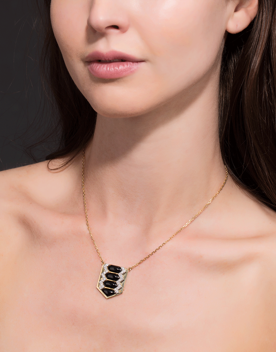 DAVID WEBB-Black Enamel And Diamond Shield Necklace-YELLOW GOLD