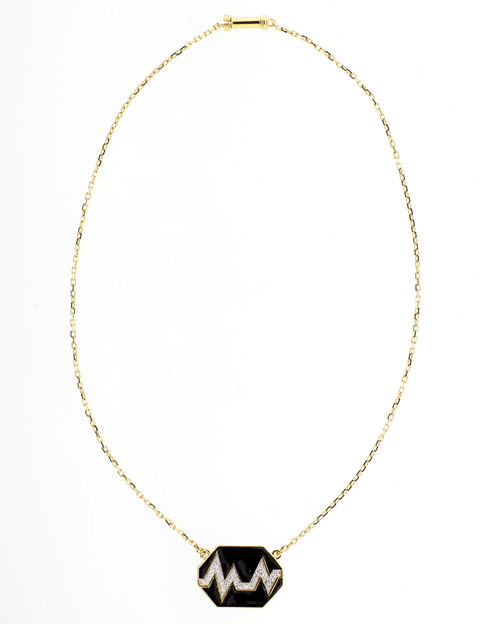 DAVID WEBB-Black Enamel And Diamond Skip Necklace-YELLOW GOLD