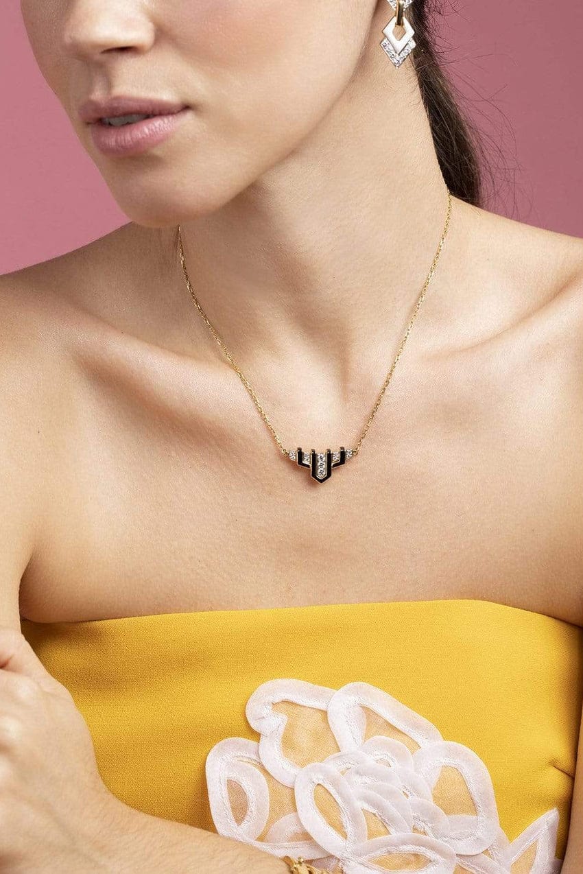 DAVID WEBB-Black Enamel Scape Necklace-YELLOW GOLD