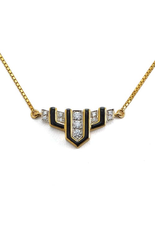DAVID WEBB-Black Enamel Scape Necklace-YELLOW GOLD