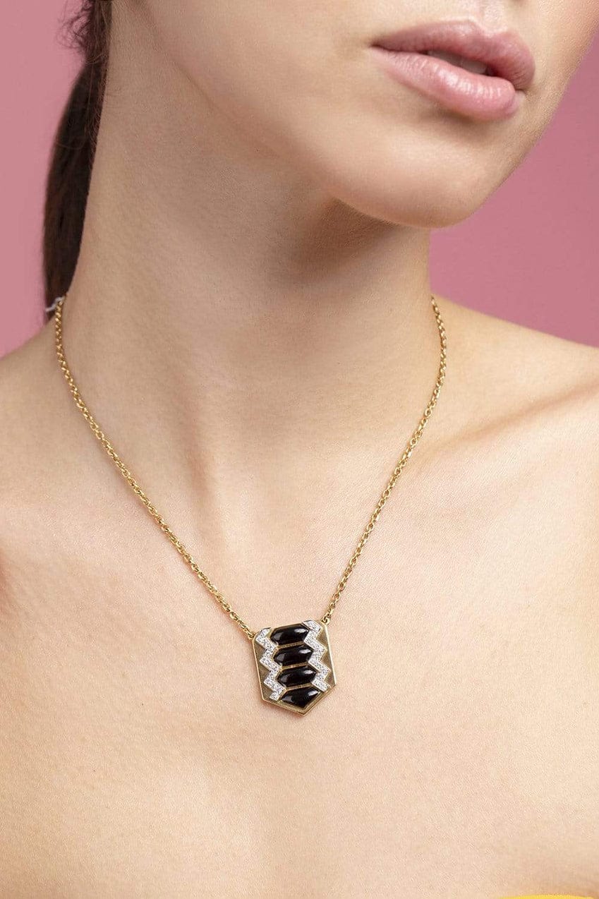 DAVID WEBB-Black Enamel Shield Necklace-YELLOW GOLD