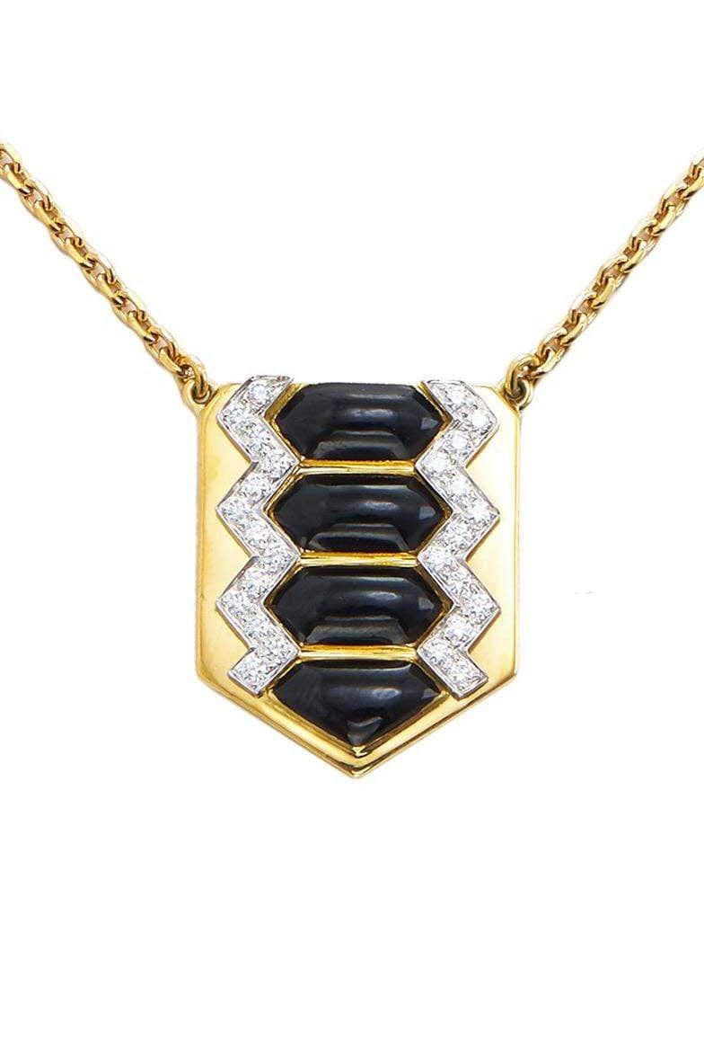 DAVID WEBB-Black Enamel Shield Necklace-YELLOW GOLD