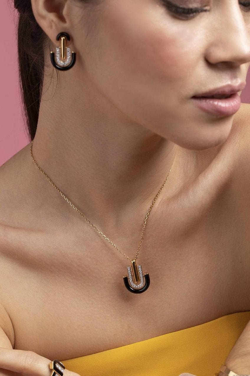 DAVID WEBB-Black Enamel Unity Necklace-YELLOW GOLD